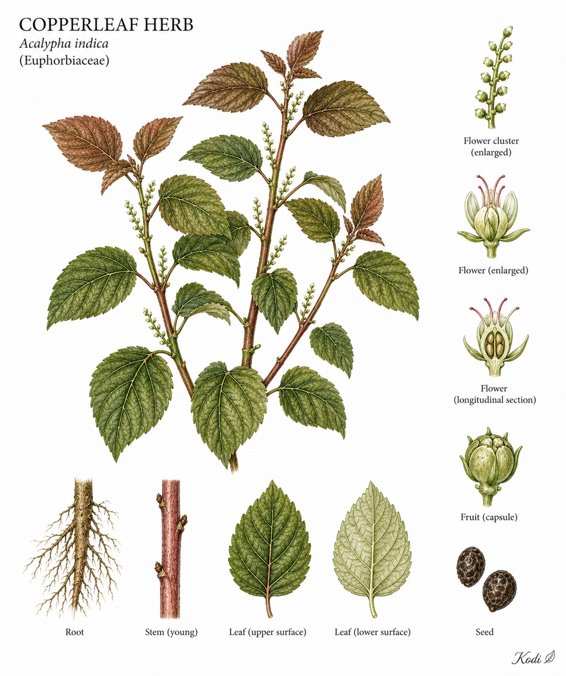 Botanical illustration of Acalypha Herb